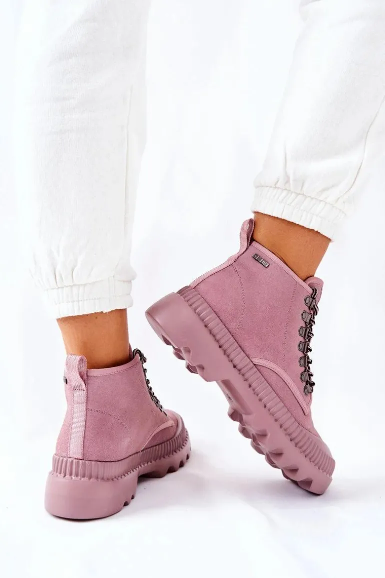 Skórzane Trapery Botki Big Star II274367 Różowe