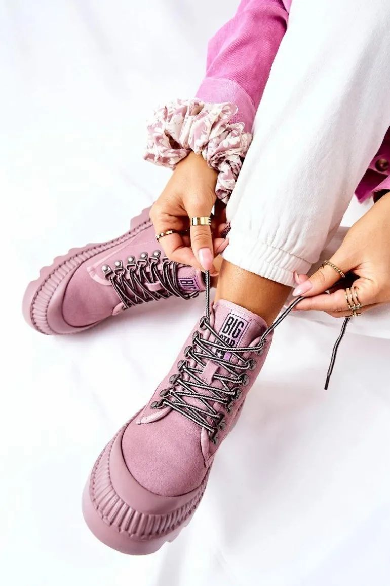 Skórzane Trapery Botki Big Star II274367 Różowe