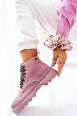 Skórzane Trapery Botki Big Star II274367 Różowe