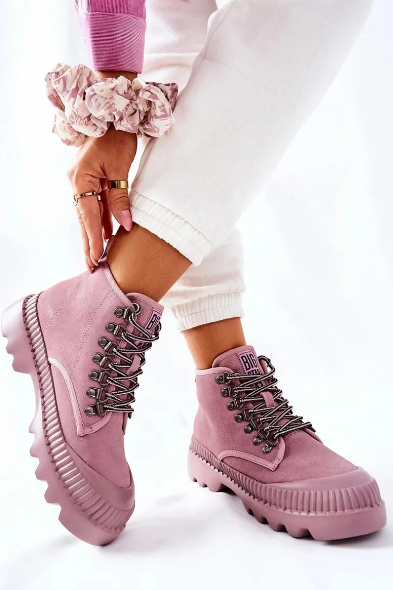 Skórzane Trapery Botki Big Star II274367 Różowe