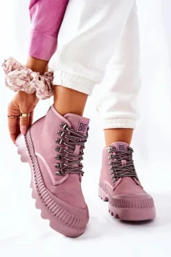 Skórzane Trapery Botki Big Star II274367 Różowe