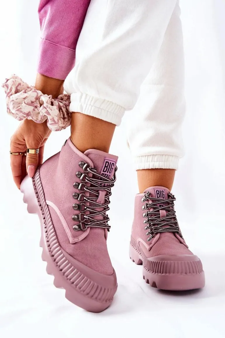 Skórzane Trapery Botki Big Star II274367 Różowe
