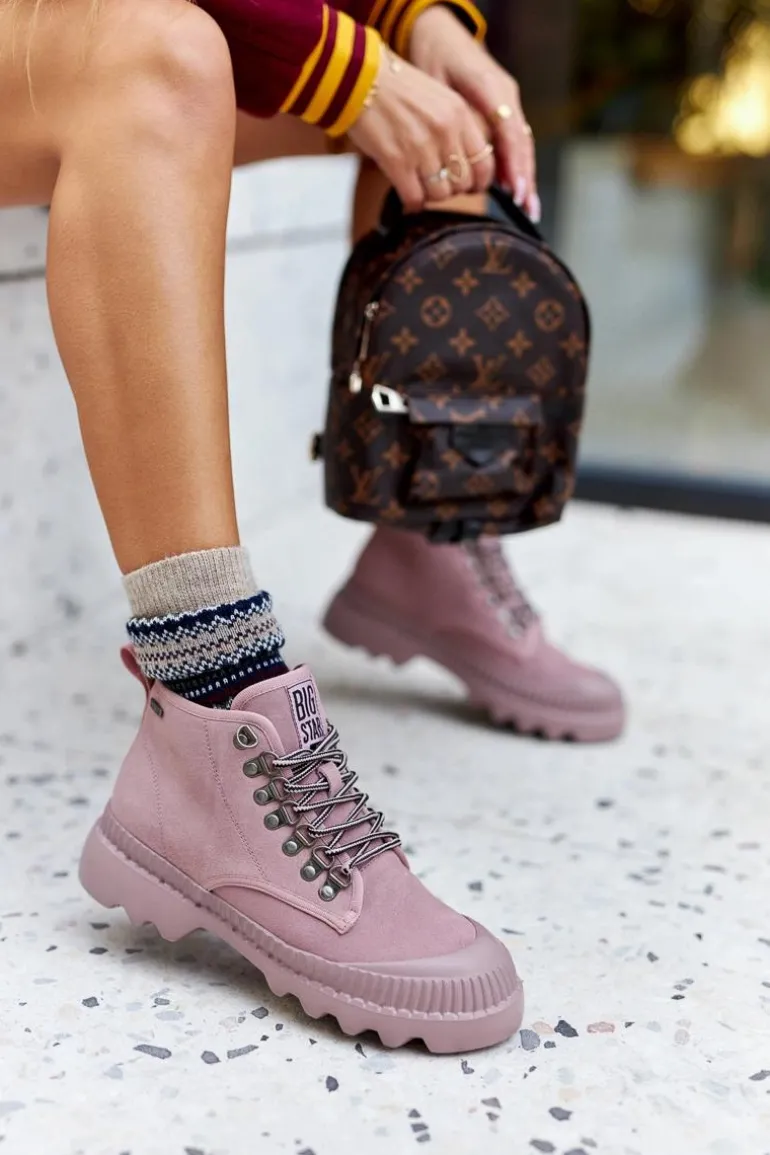 Skórzane Trapery Botki Big Star II274367 Różowe