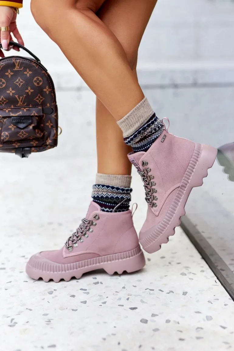 Skórzane Trapery Botki Big Star II274367 Różowe