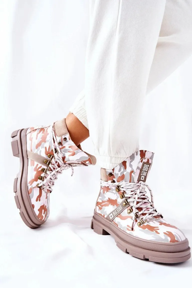 Skórzane Trapery Botki Big Star II274369 Moro Szare