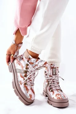 Skórzane Trapery Botki Big Star II274369 Moro Szare