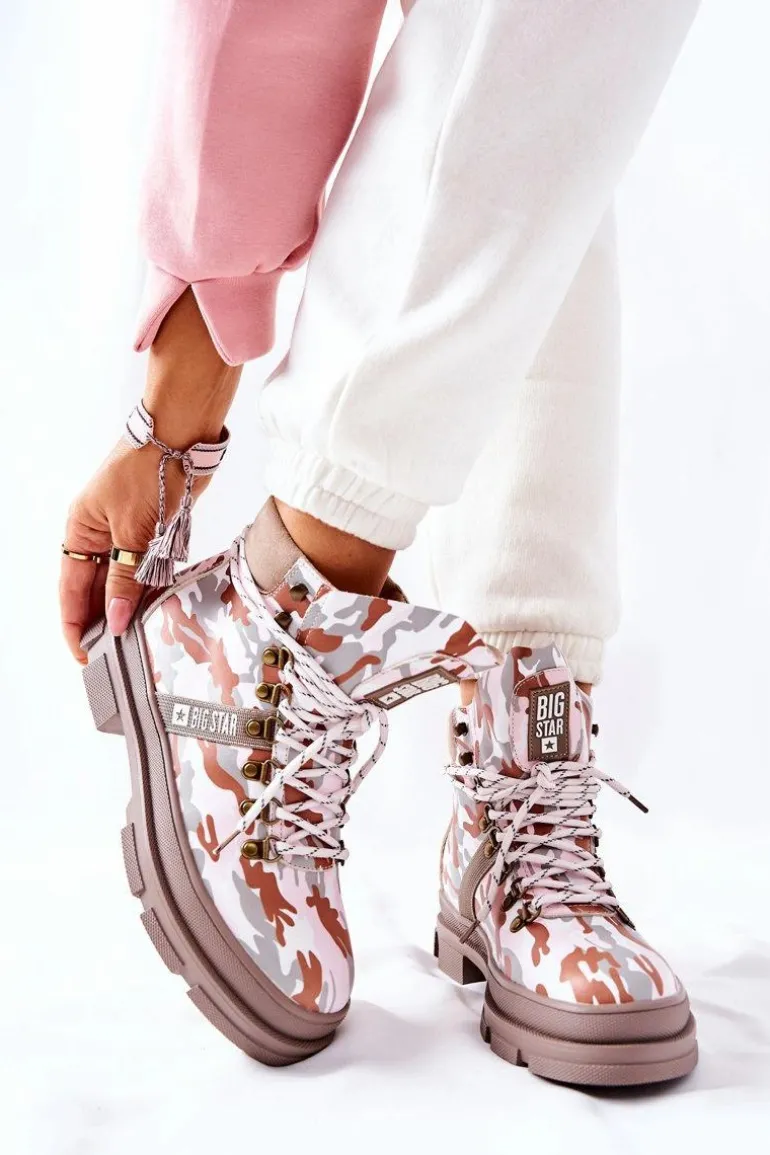 Skórzane Trapery Botki Big Star II274369 Moro Szare