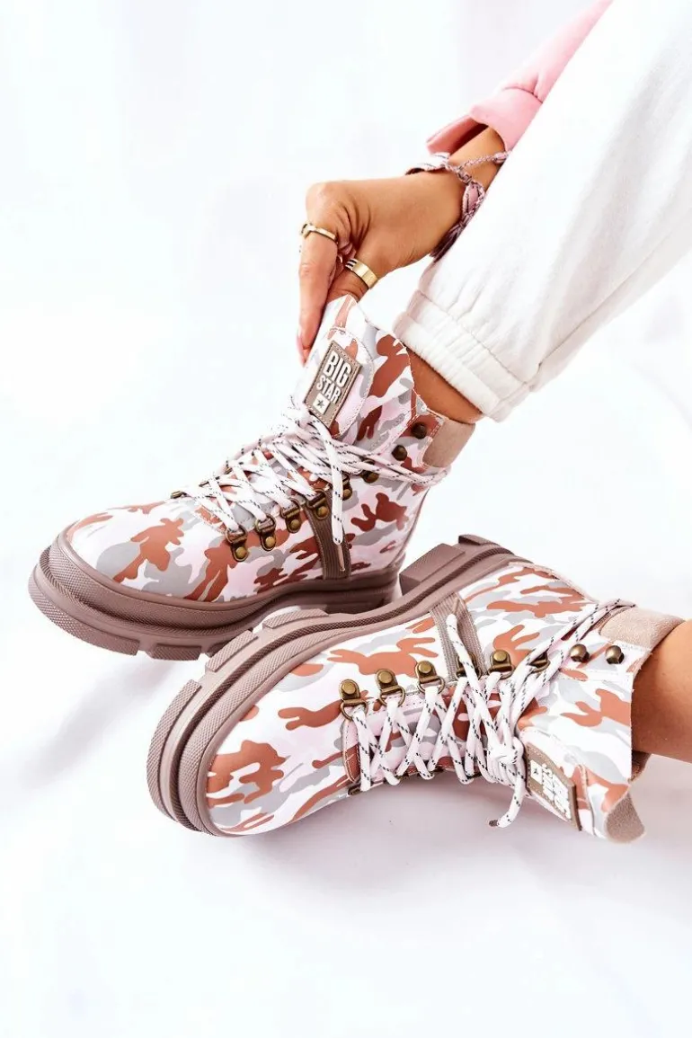 Skórzane Trapery Botki Big Star II274369 Moro Szare