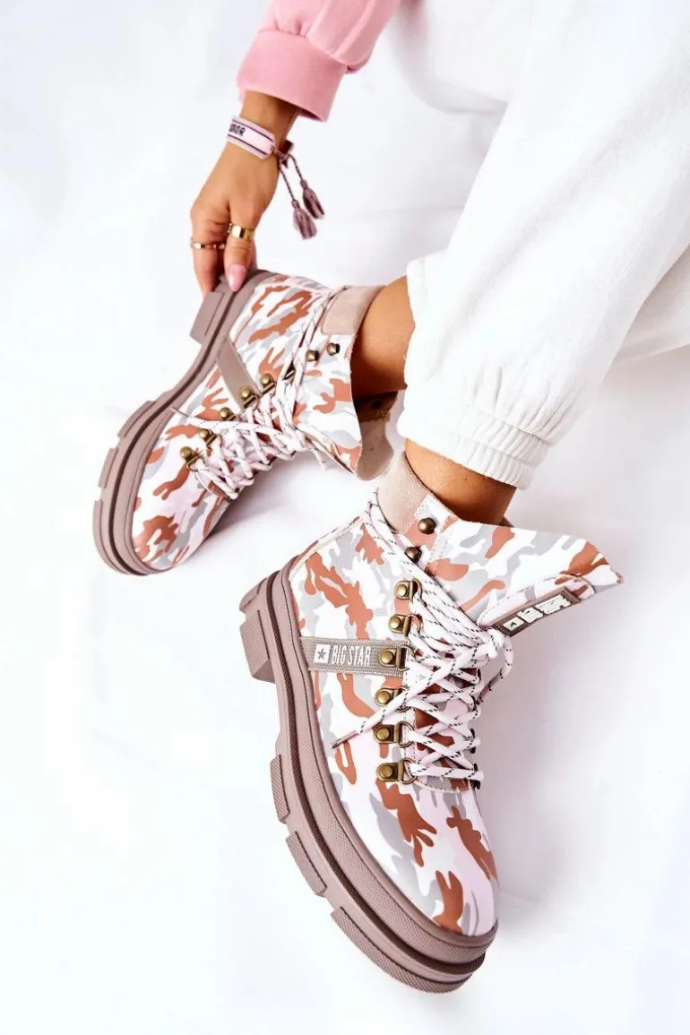 Skórzane Trapery Botki Big Star II274369 Moro Szare