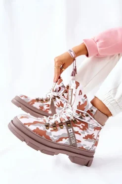 Skórzane Trapery Botki Big Star II274369 Moro Szare