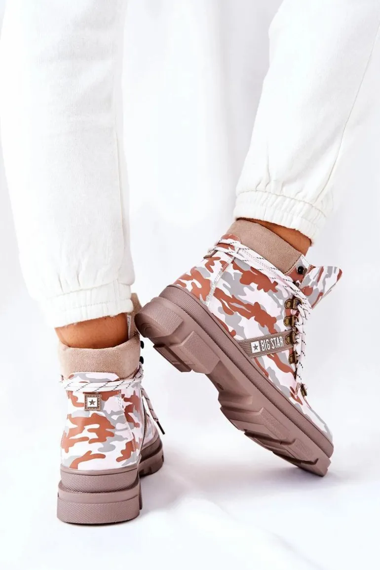 Skórzane Trapery Botki Big Star II274369 Moro Szare