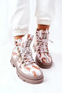 Skórzane Trapery Botki Big Star II274369 Moro Szare