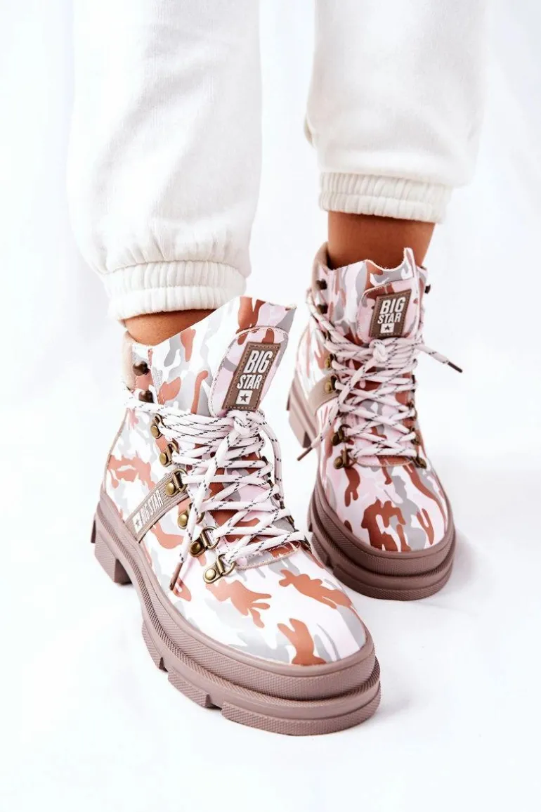 Skórzane Trapery Botki Big Star II274369 Moro Szare