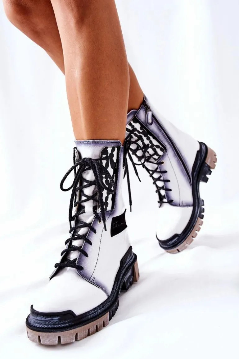 Skórzane Trzewiki Botki Ocieplane Maciejka Białe 05113-11