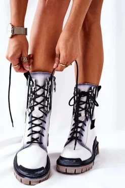 Skórzane Trzewiki Botki Ocieplane Maciejka Białe 05113-11