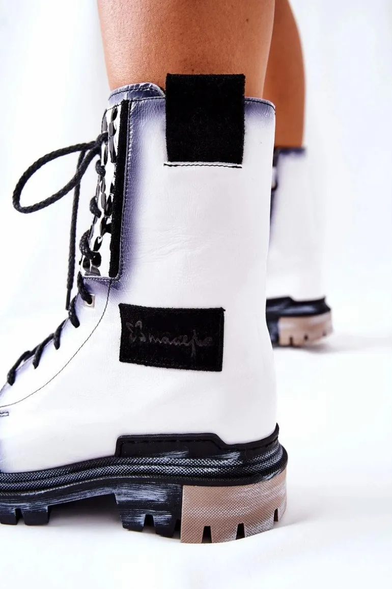 Skórzane Trzewiki Botki Ocieplane Maciejka Białe 05113-11