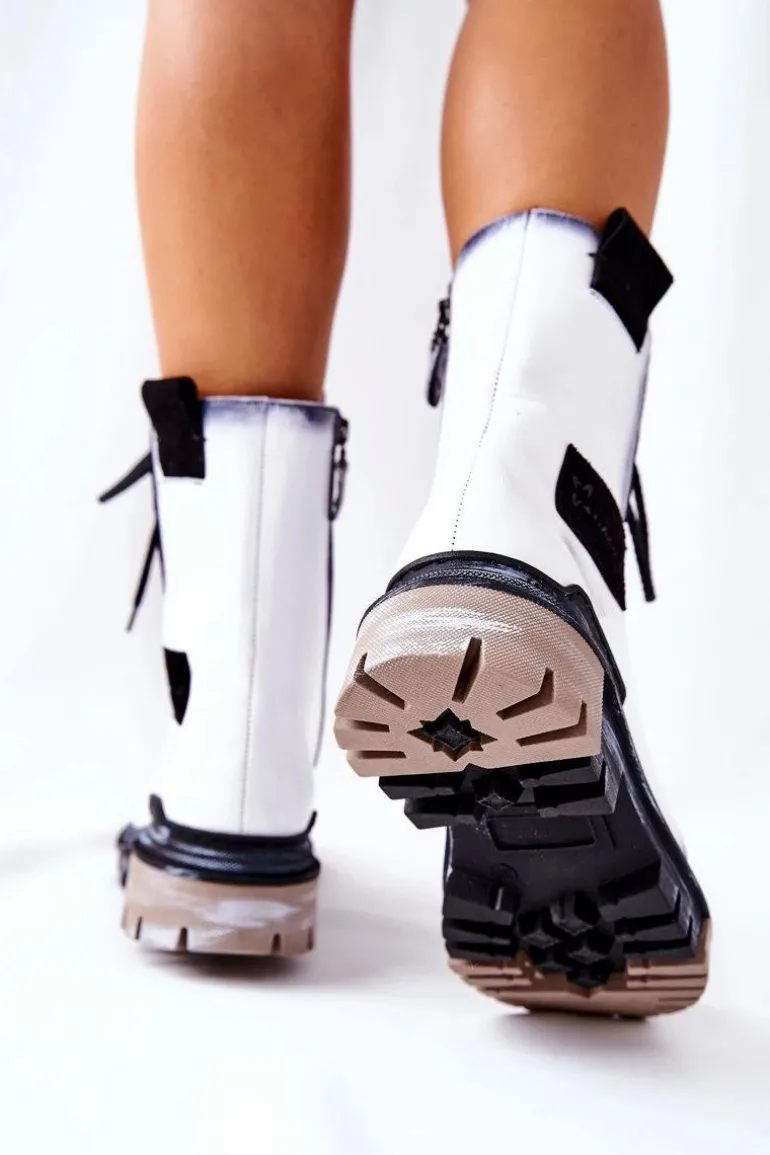 Skórzane Trzewiki Botki Ocieplane Maciejka Białe 05113-11