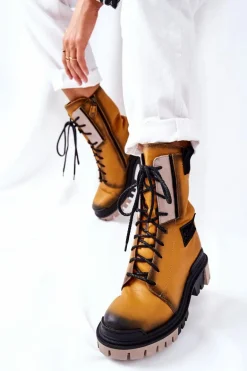 Skórzane Trzewiki Botki Ocieplane Maciejka Żółte 05113-07