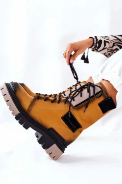 Skórzane Trzewiki Botki Ocieplane Maciejka Żółte 05113-07