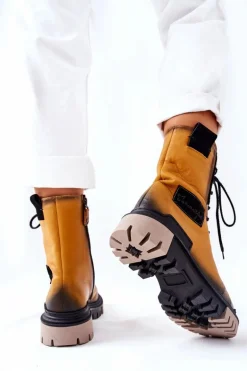 Skórzane Trzewiki Botki Ocieplane Maciejka Żółte 05113-07