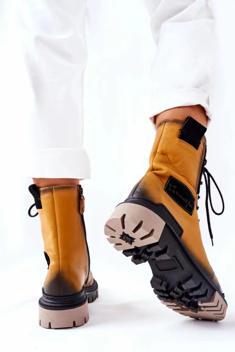 Skórzane Trzewiki Botki Ocieplane Maciejka Żółte 05113-07