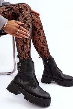 Skórzane Workery Botki Damskie Czarne Lemar Anceria