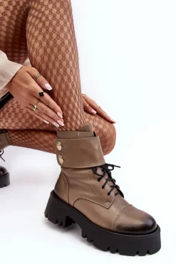 Skórzane Workery Botki Damskie Beżowe Lemar Anceria