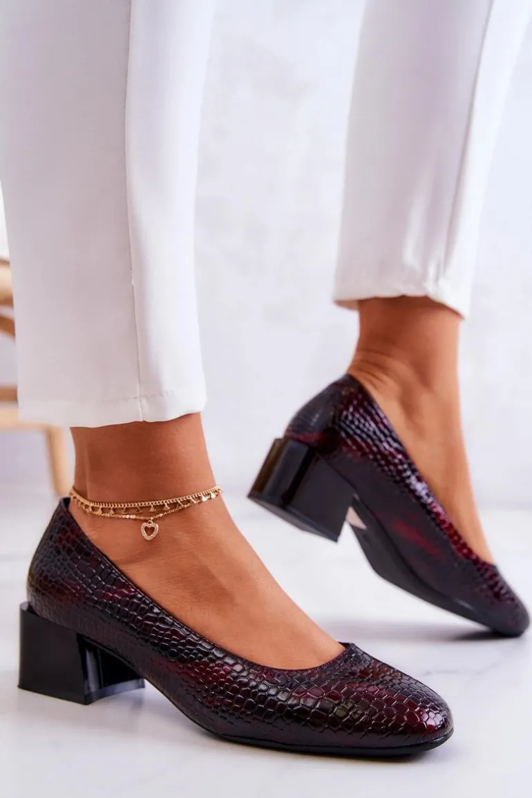 Skórzane Wężowe Czółenka Bordowe Mesquite