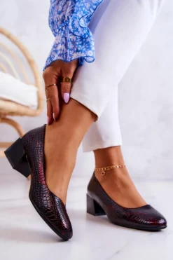 Skórzane Wężowe Czółenka Bordowe Mesquite