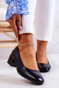 Skórzane Wężowe Czółenka Czarne Mesquite