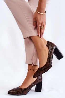 Skórzane Wężowe Czółenka La.Fi 230027BR-XS Brązowe