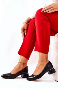 Skórzane Wężowe Czółenka Lewski 3118 Czarne