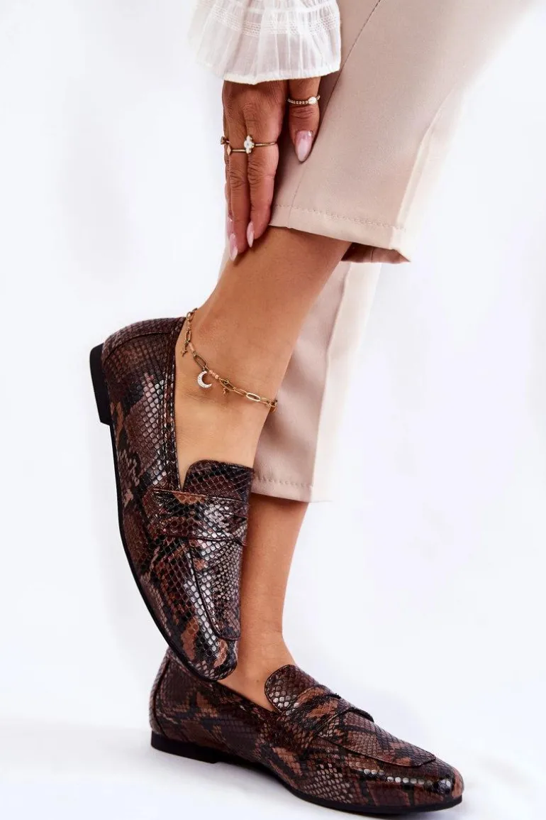 Skórzane Wężowe Mokasyny La.Fi 210023BR-XS Brązowe