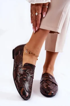 Skórzane Wężowe Mokasyny La.Fi 210023BR-XS Brązowe