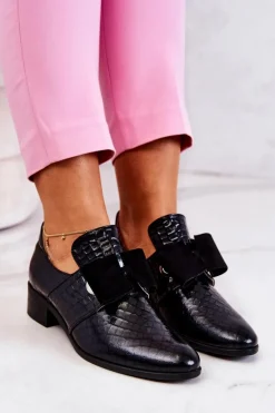 Skórzane Wężowe Półbuty Czarne Marleigh