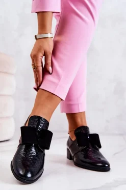 Skórzane Wężowe Półbuty Czarne Marleigh