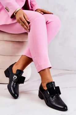 Skórzane Wężowe Półbuty Czarne Marleigh