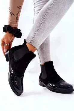 Skórzane Wsuwane Botki Laura Messi Czarne 2096