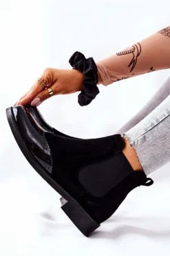 Skórzane Wsuwane Botki Laura Messi Czarne 2096