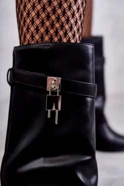 Skórzane Wsuwane Kozaki Na Szpilce Czarne Steffi