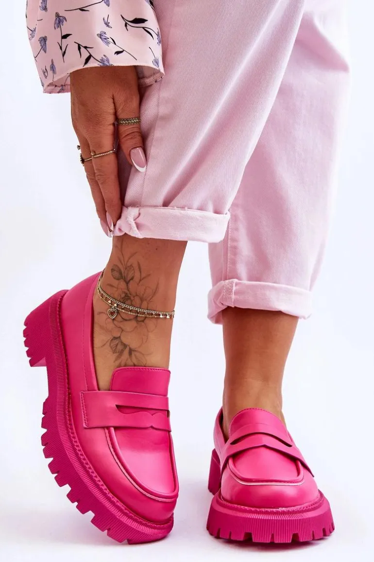 Skórzane Wsuwane Mokasyny Na Platformie Różowe Riverside