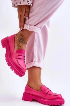 Skórzane Wsuwane Mokasyny Na Platformie Różowe Riverside