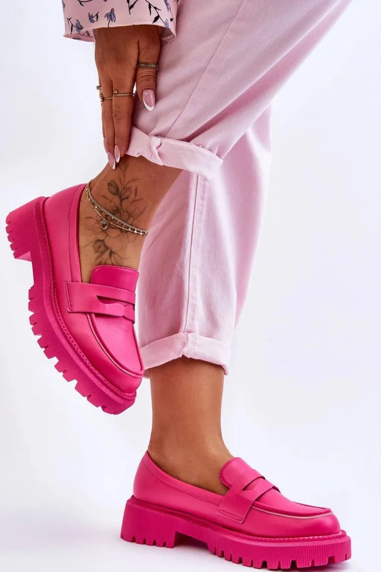 Skórzane Wsuwane Mokasyny Na Platformie Różowe Riverside