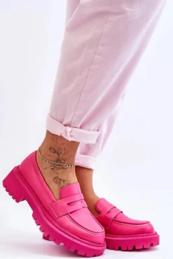 Skórzane Wsuwane Mokasyny Na Platformie Różowe Riverside