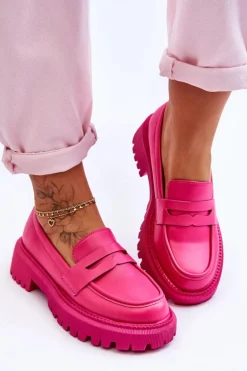 Skórzane Wsuwane Mokasyny Na Platformie Różowe Riverside