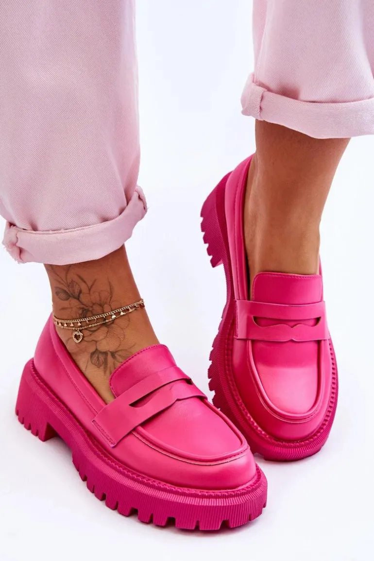 Skórzane Wsuwane Mokasyny Na Platformie Różowe Riverside