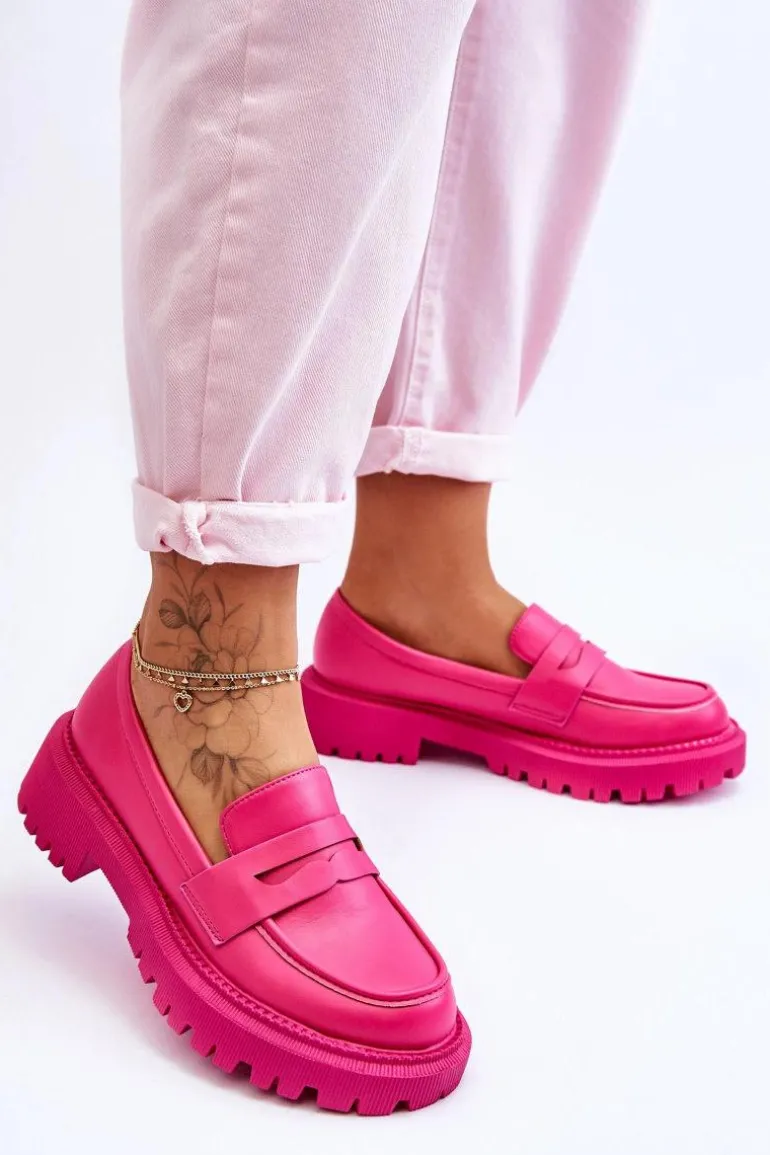 Skórzane Wsuwane Mokasyny Na Platformie Różowe Riverside
