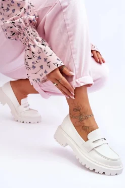 Skórzane Wsuwane Mokasyny Na Platformie Białe Riverside