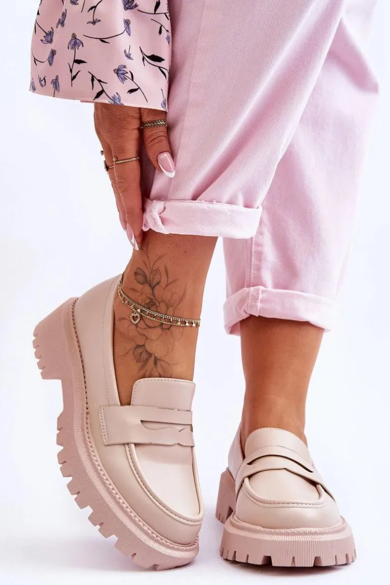 Skórzane Wsuwane Mokasyny Na Platformie Beżowe Riverside