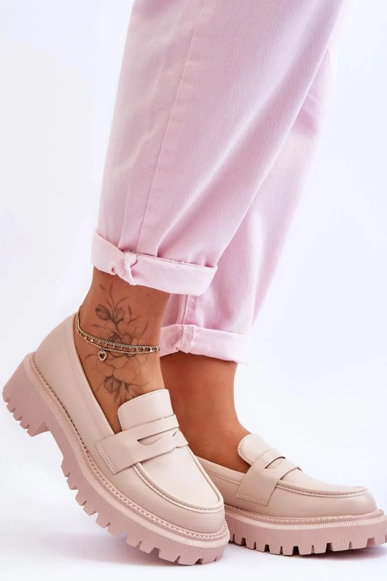 Skórzane Wsuwane Mokasyny Na Platformie Beżowe Riverside